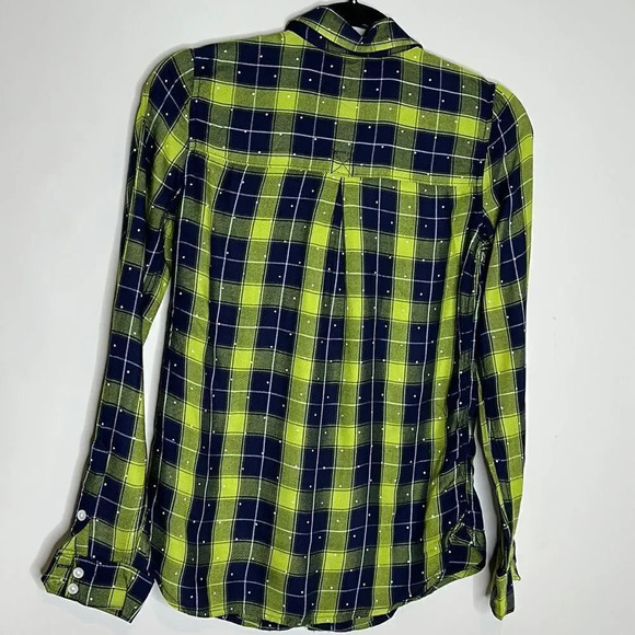 SO S Plaid Flannel Shirt Green Navy Blue White Polka Dot So Soft - Picture 9 of 9